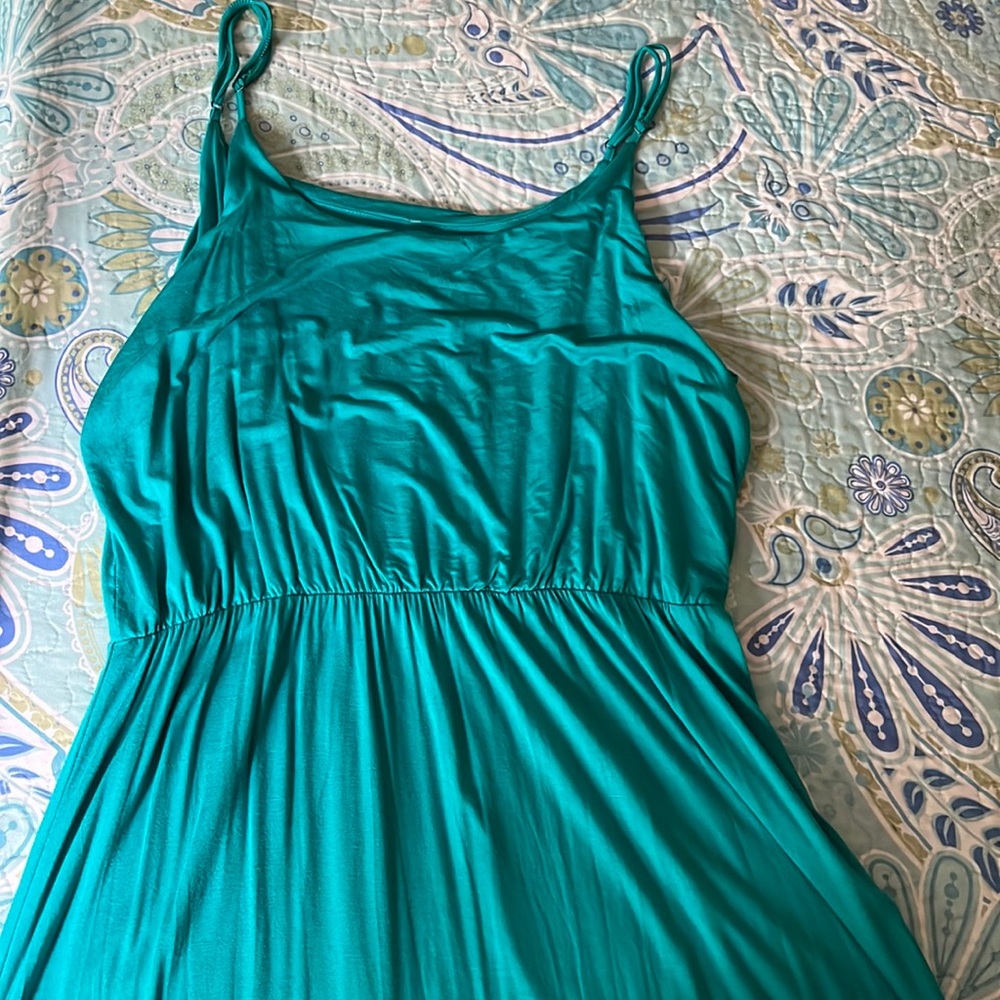Aqua spaghetti strap aline maxi dress